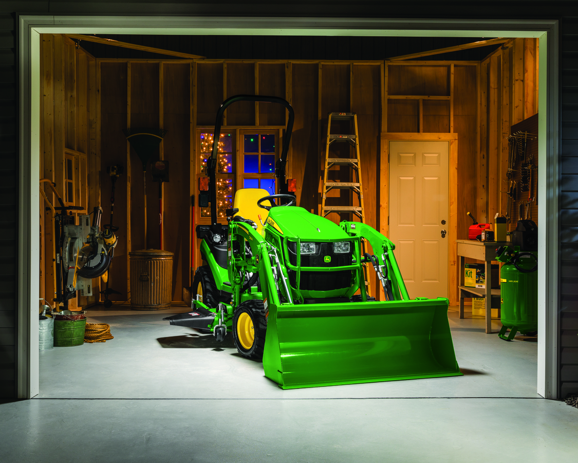 john deere 1025r compact utility tractor 17005 stored in the garage